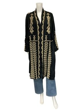 Johnny Was Open Front Velvet Floral Print Maxi Length Size: XL